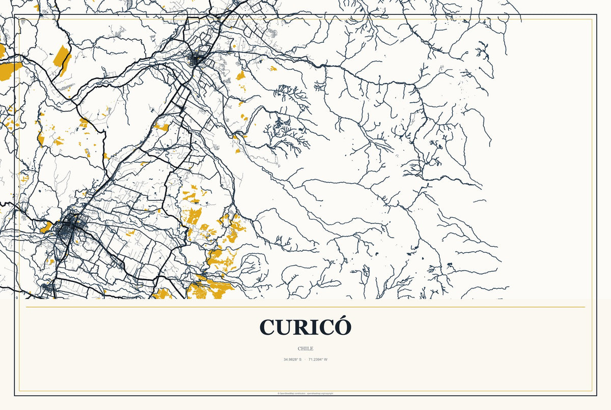 Curicó, Chile City Map Aluminum Sign in Citrine Modern style