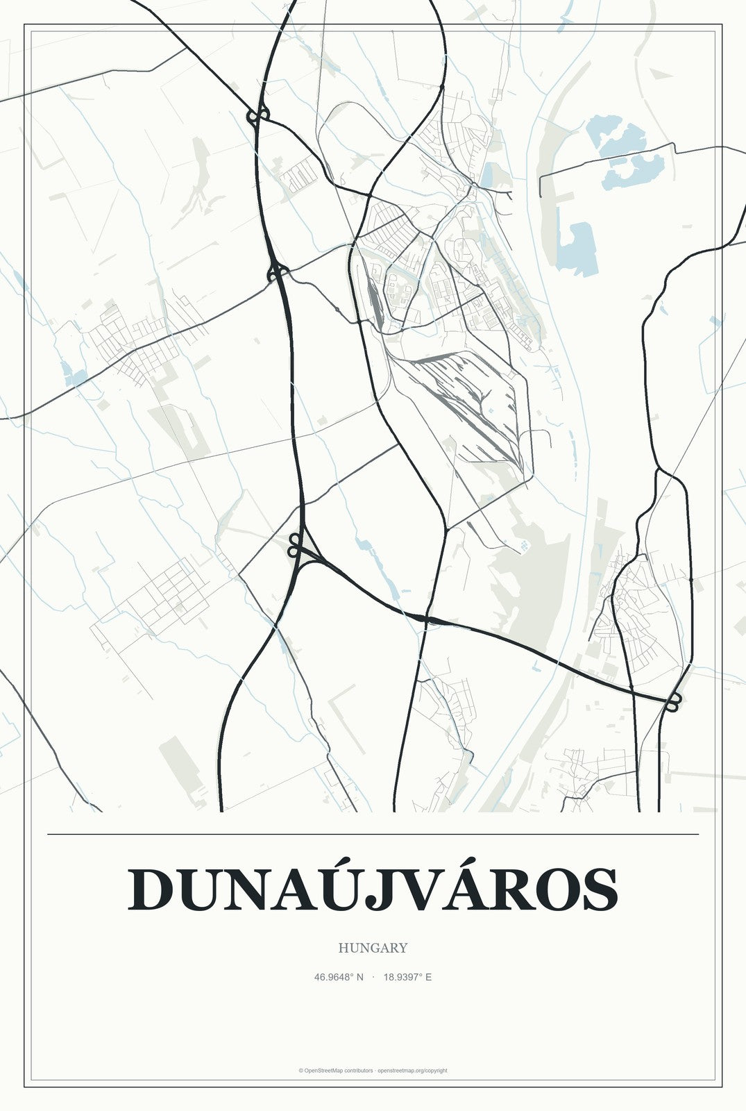 Dunaújváros, Hungary City Map Aluminum Sign in Gallery Air style