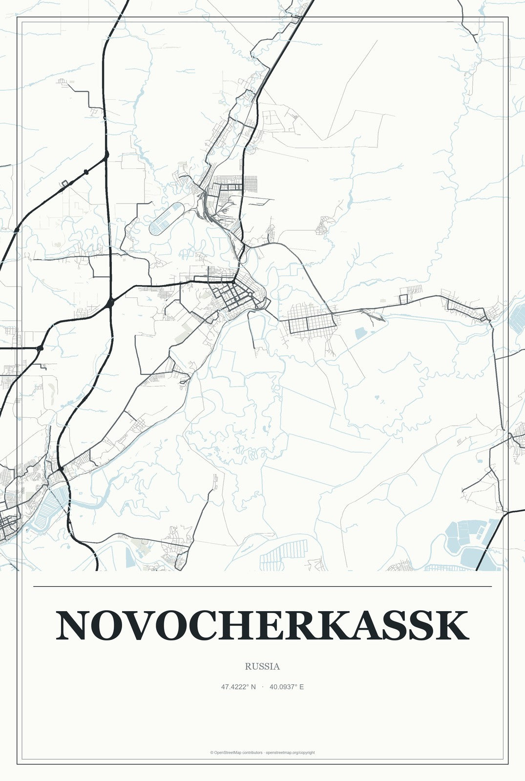 Novocherkassk, Russia City Map Aluminum Sign in Gallery Air style