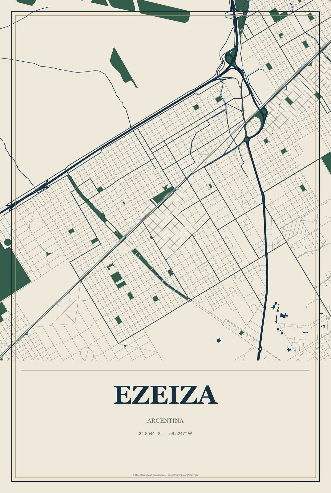 Ezeiza, Argentina City Map Aluminum Sign in Coastal Cutout style