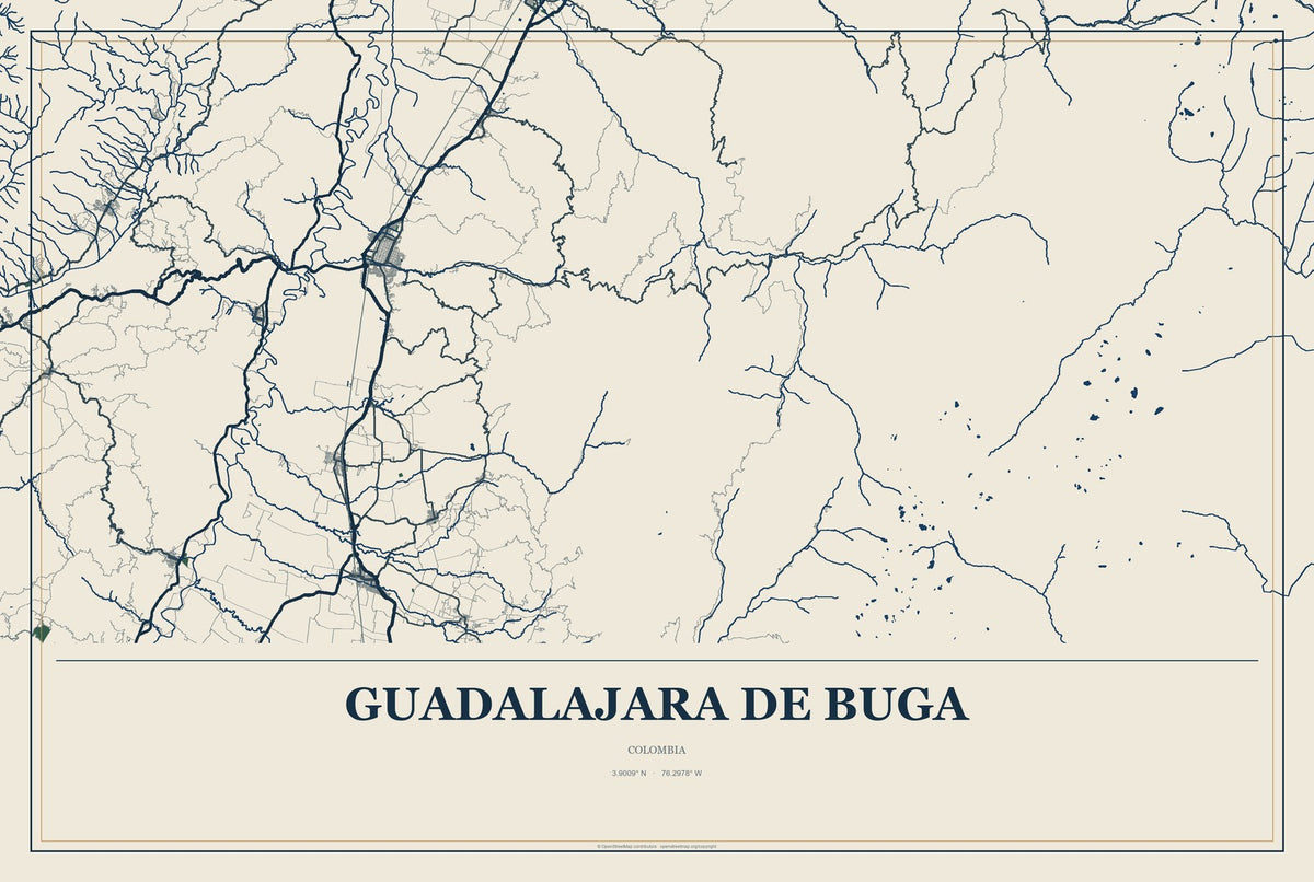 Guadalajara de Buga, Colombia City Map Aluminum Sign in Coastal Cutout style