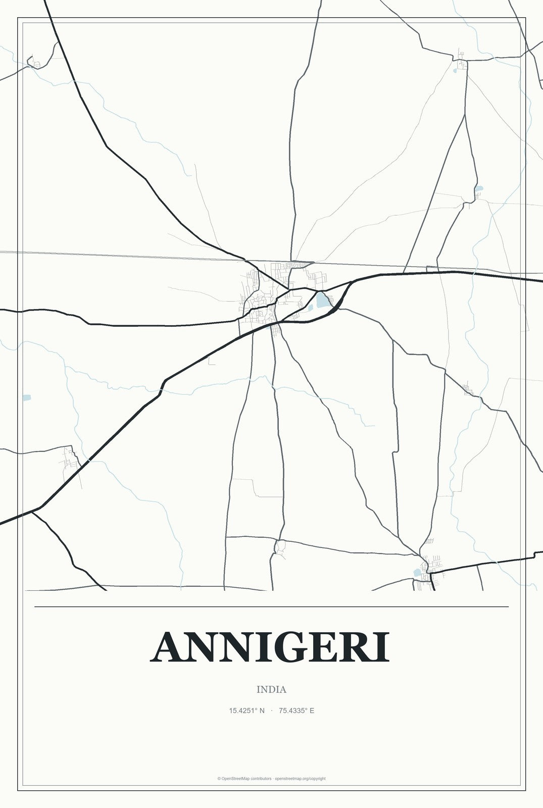 Annigeri, India City Map Aluminum Sign in Gallery Air style