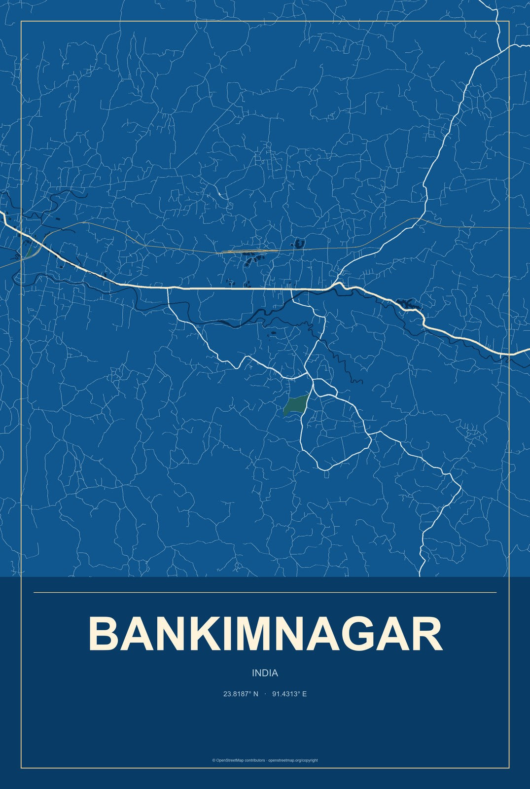 Bankimnagar, India City Map Aluminum Sign in Harbor Cobalt style