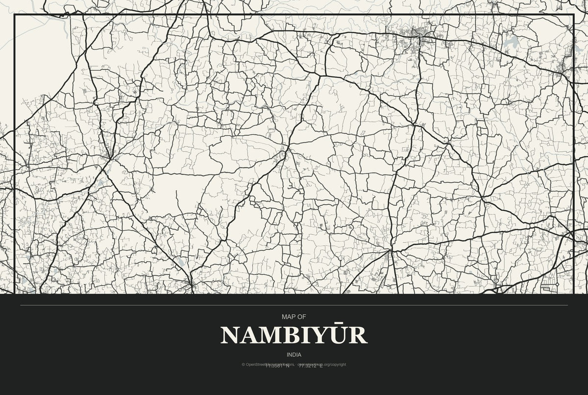 Nambiyūr, India City Map Aluminum Sign in Museum Plaque style