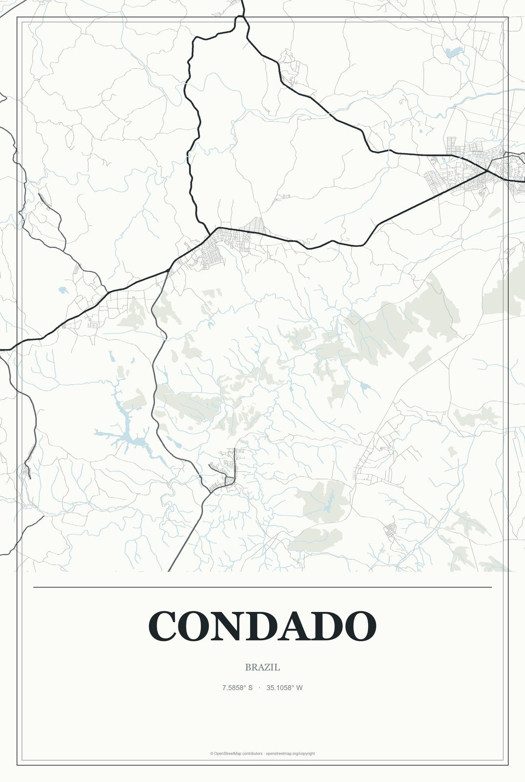 Condado, Brazil City Map Aluminum Sign in Gallery Air style