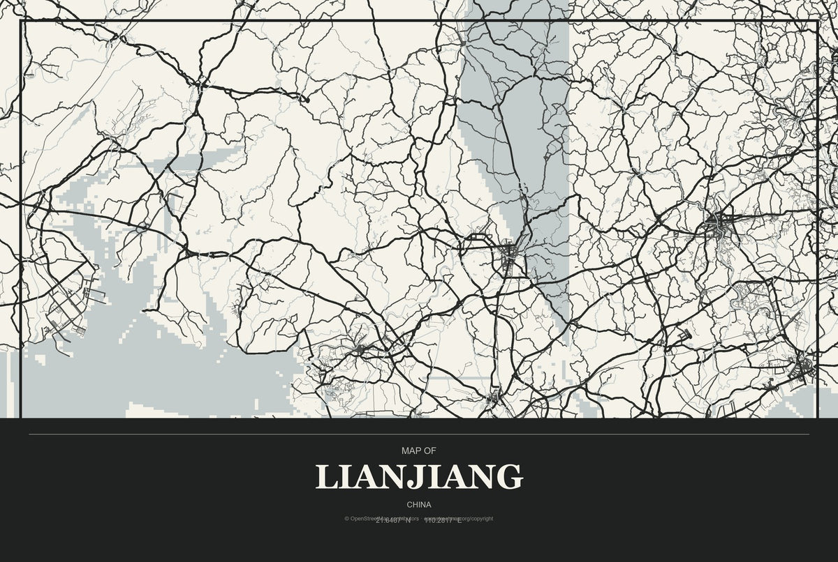 Lianjiang, China City Map Aluminum Sign in Museum Plaque style