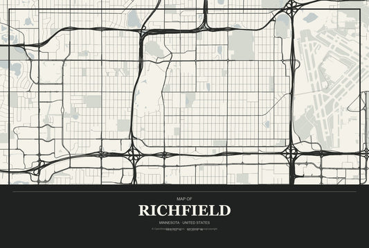 Richfield, Minnesota City Map Aluminum Sign in Museum Plaque style