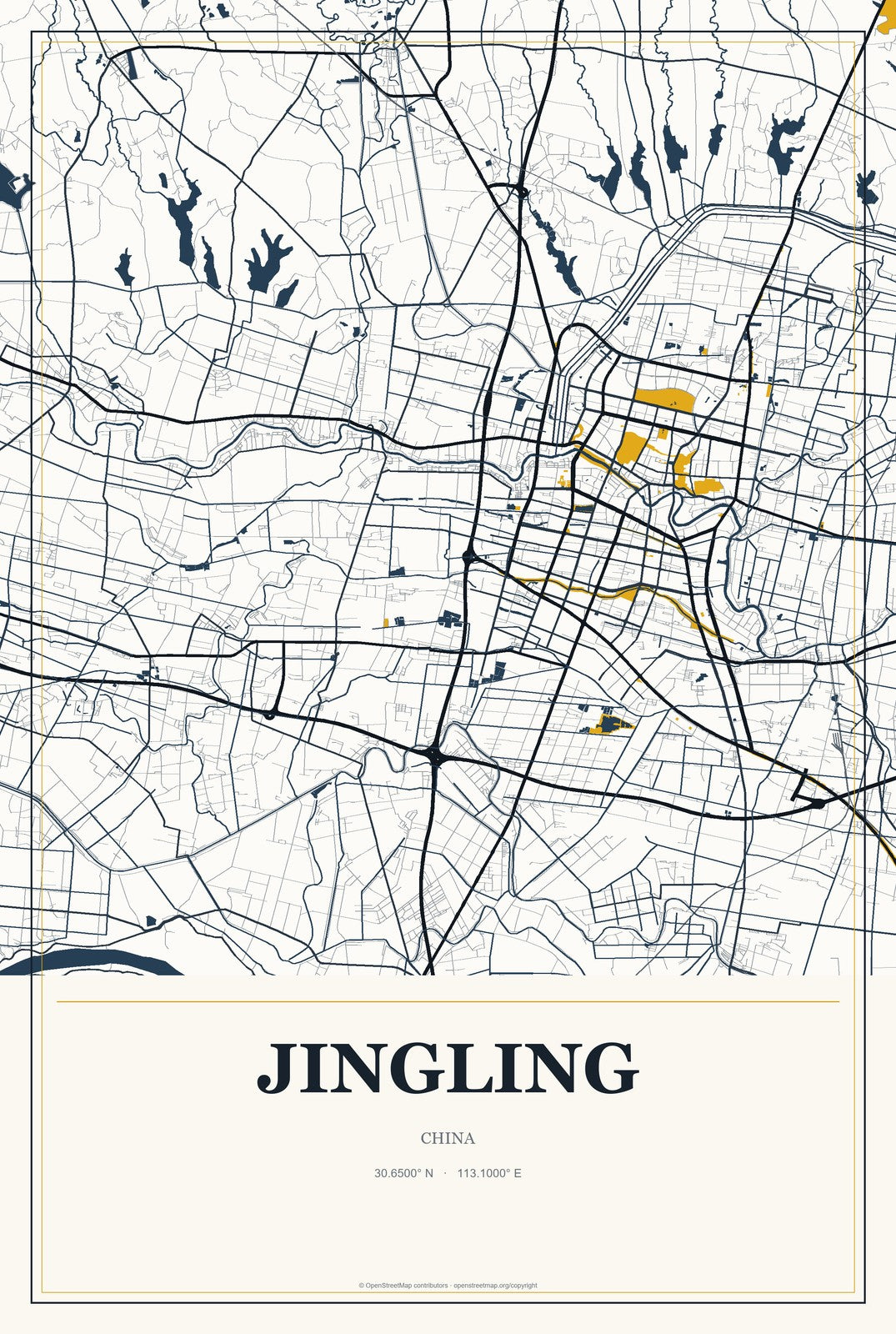 Jingling, China City Map Aluminum Sign in Citrine Modern style