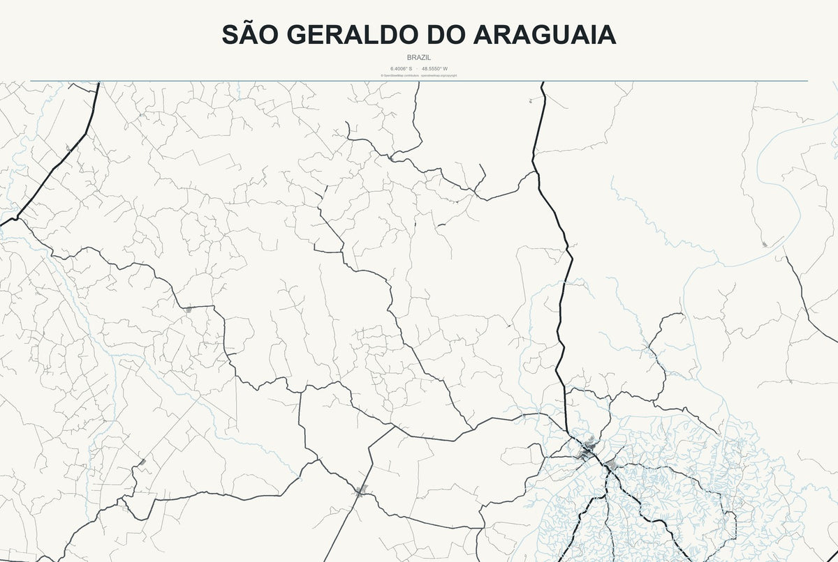 São Geraldo do Araguaia, Brazil City Map Aluminum Sign in Headline Atlas style