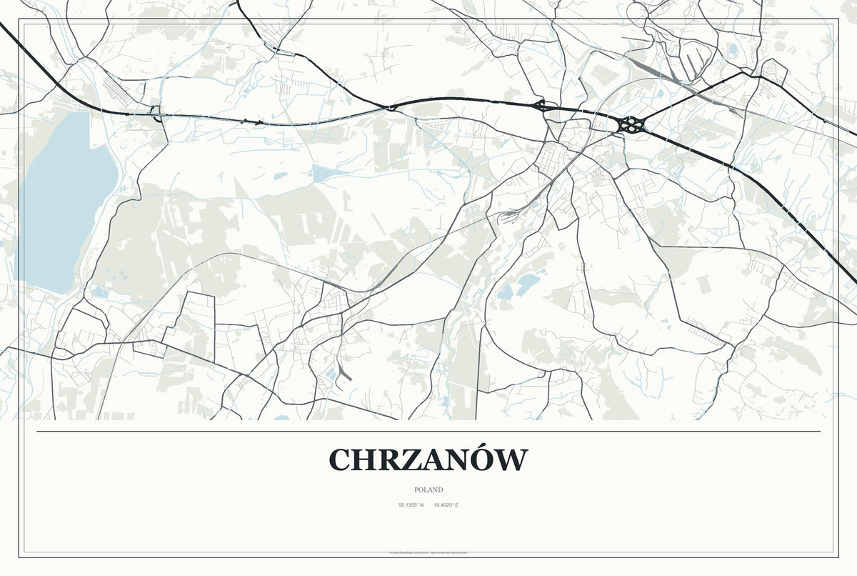 Chrzanów, Poland City Map Aluminum Sign in Gallery Air style