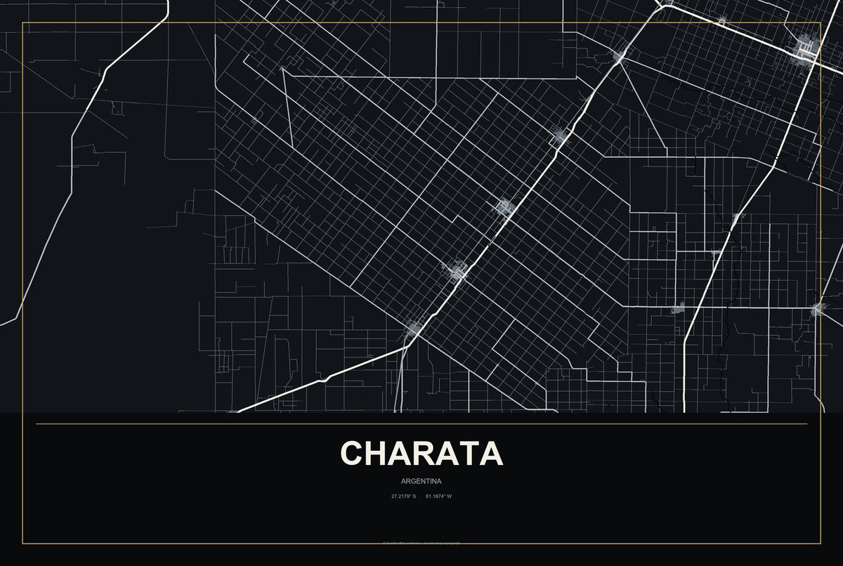 Charata, Argentina City Map Aluminum Sign in Metropolitan Noir style