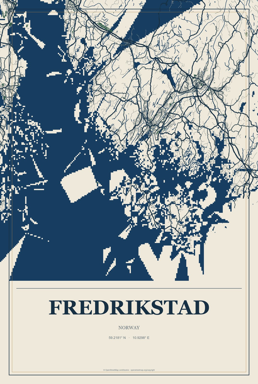 Fredrikstad, Norway City Map Aluminum Sign in Coastal Cutout style