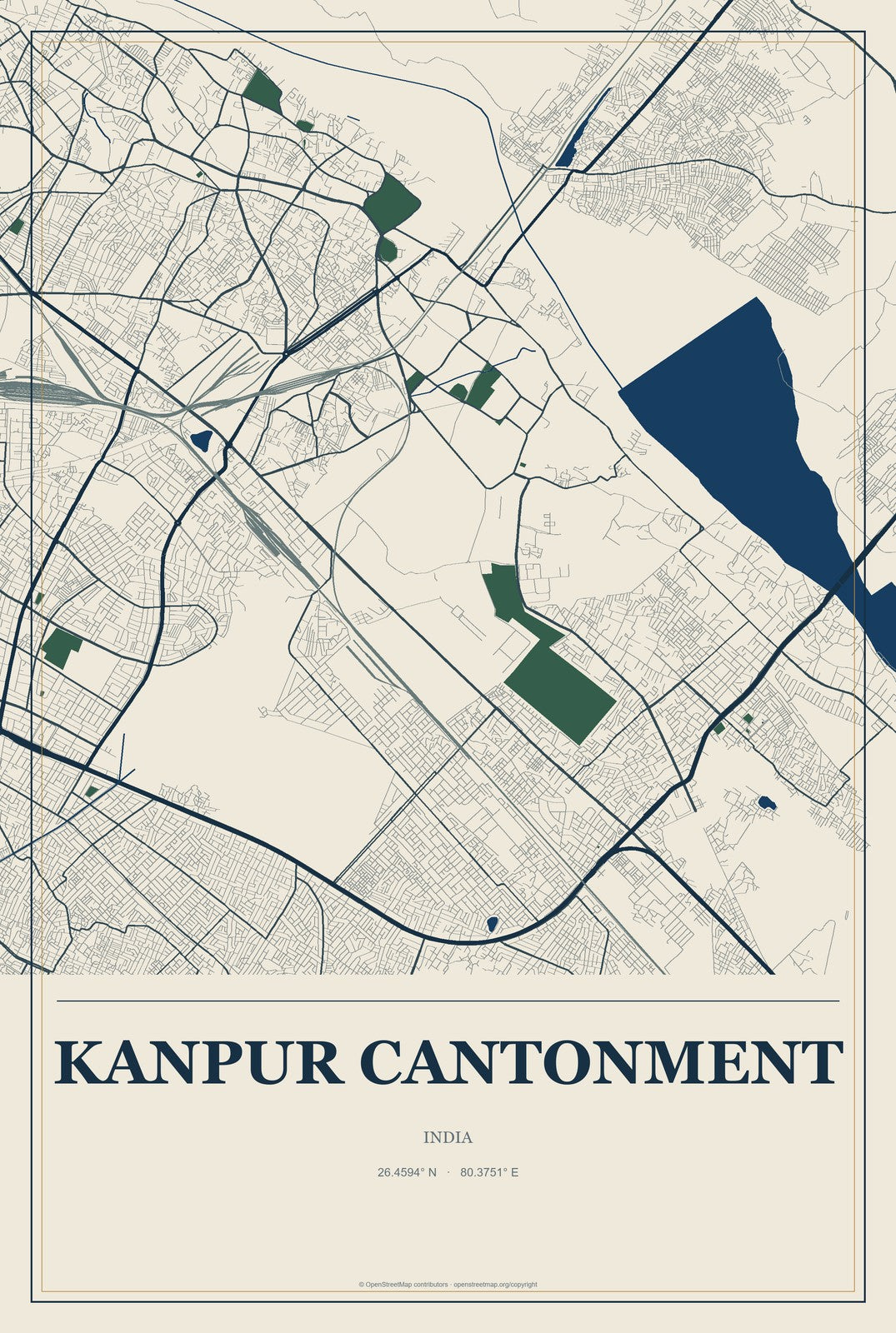 Kanpur Cantonment, India City Map Aluminum Sign in Coastal Cutout style