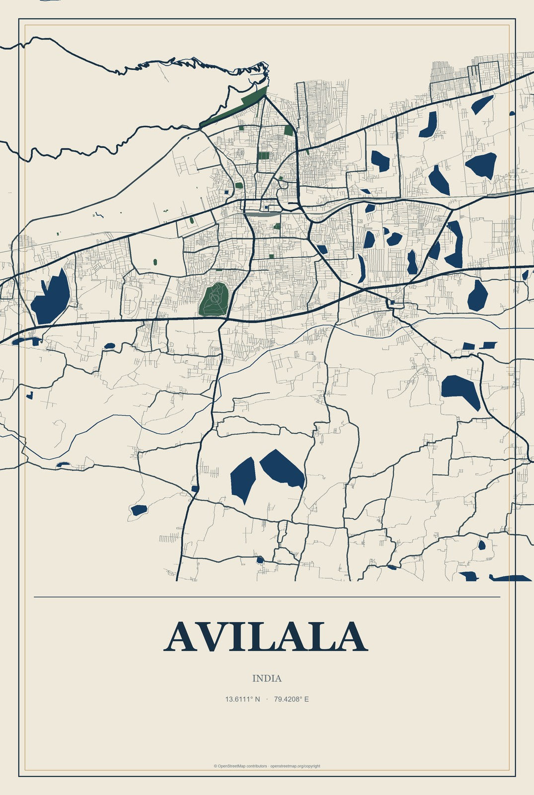 Avilala, India City Map Aluminum Sign in Coastal Cutout style