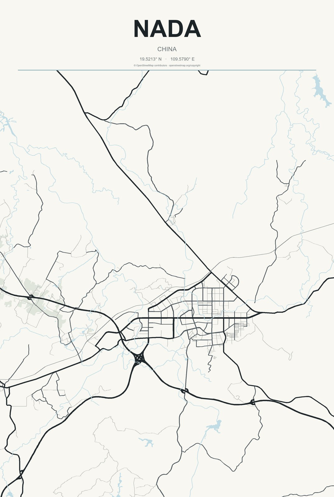 Nada, China City Map Aluminum Sign in Headline Atlas style