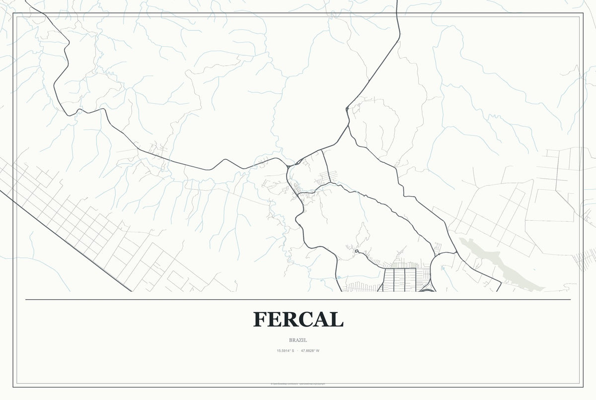 Fercal, Brazil City Map Aluminum Sign in Gallery Air style