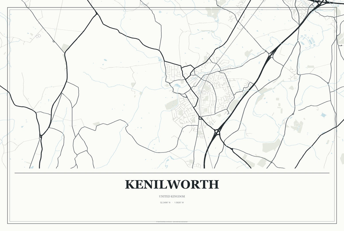 Kenilworth, United Kingdom City Map Aluminum Sign in Gallery Air style