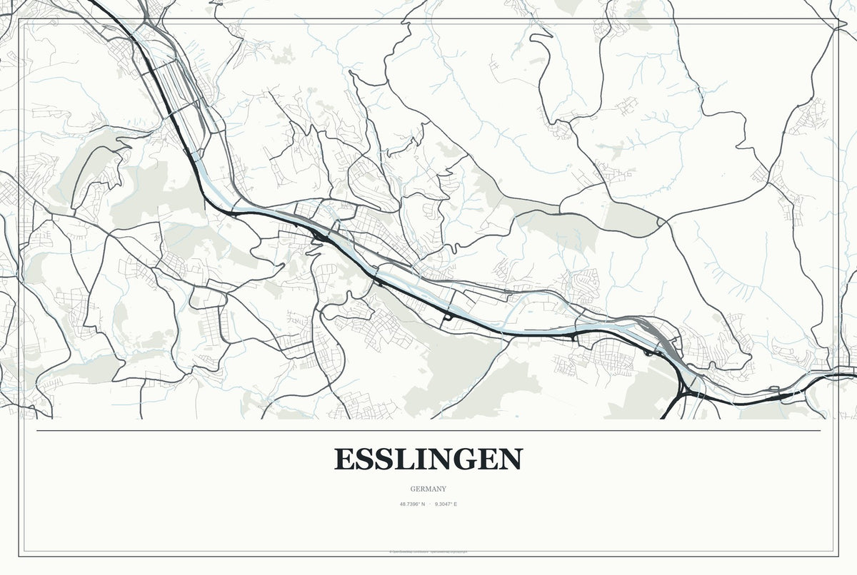 Esslingen, Germany City Map Aluminum Sign in Gallery Air style