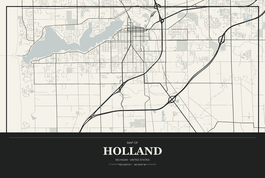 Holland, Michigan City Map Aluminum Sign in Museum Plaque style
