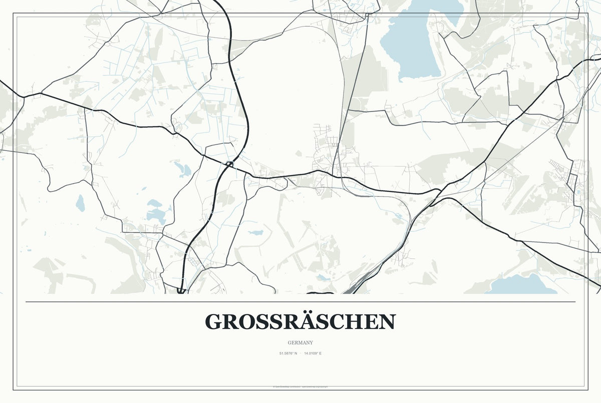Großräschen, Germany City Map Aluminum Sign in Gallery Air style