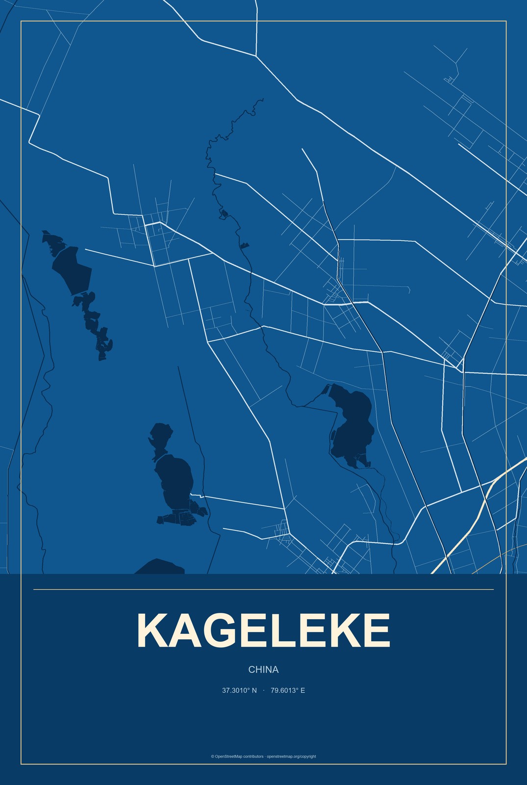 Kageleke, China City Map Aluminum Sign in Harbor Cobalt style