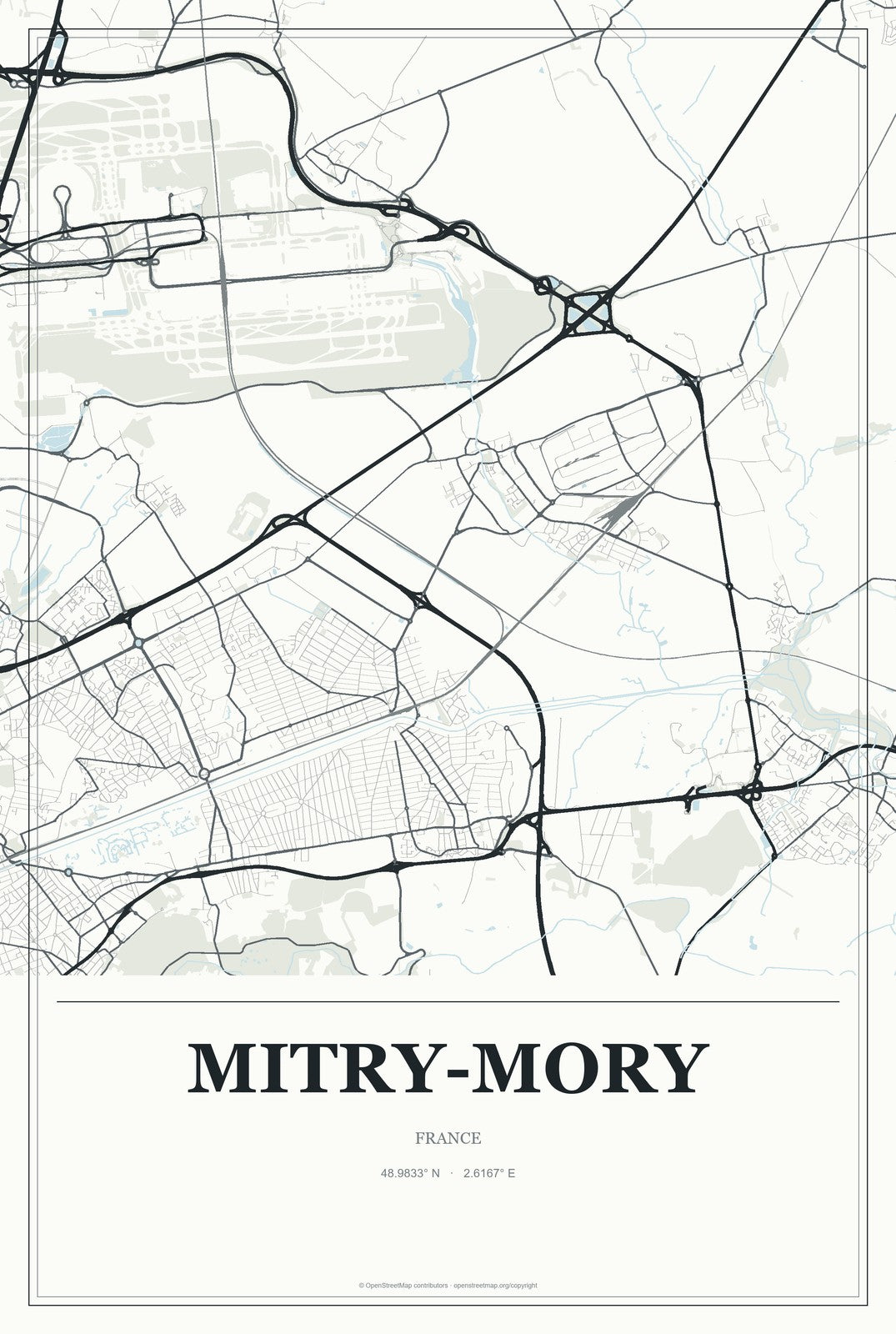 Mitry-Mory, France City Map Aluminum Sign in Gallery Air style
