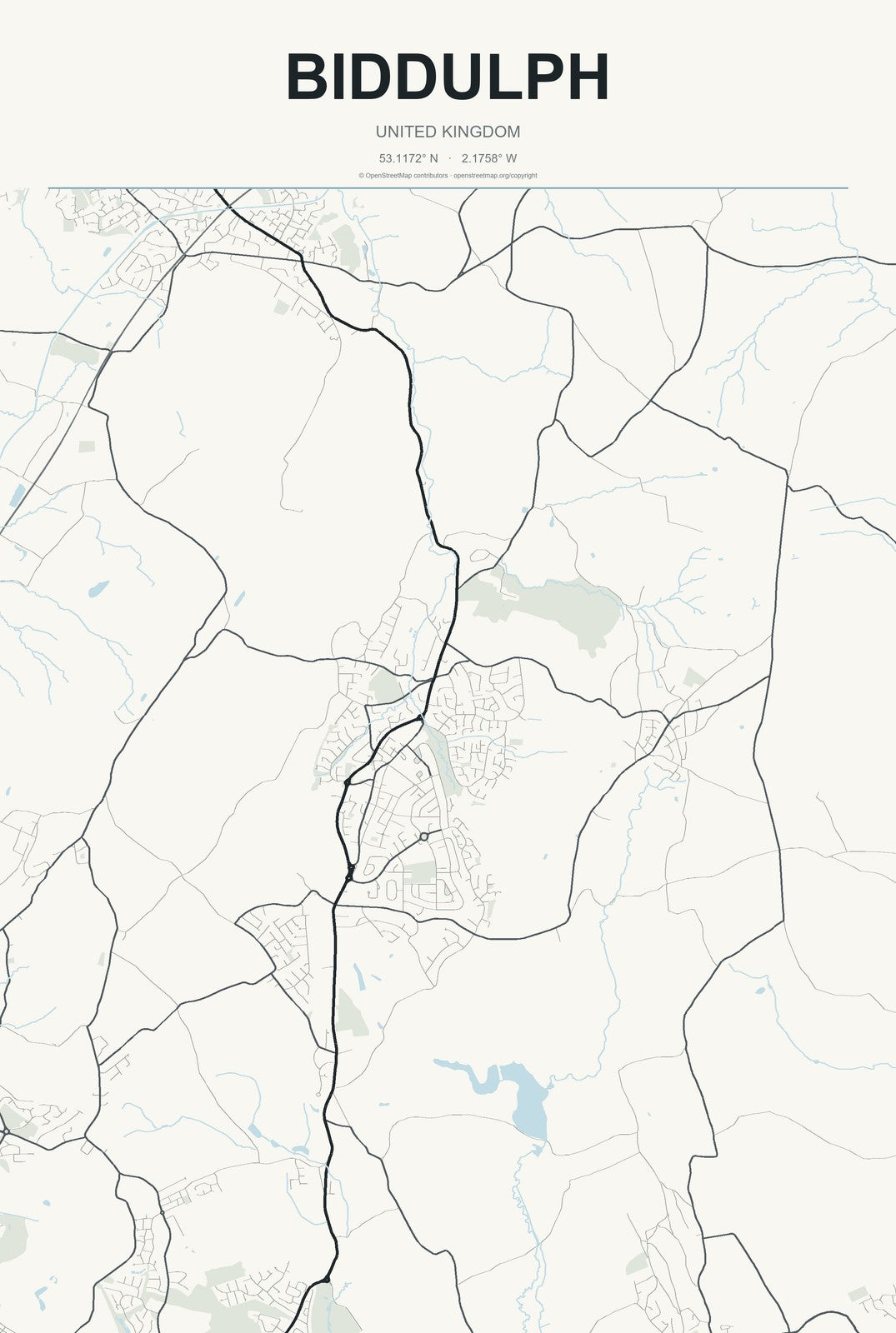 Biddulph, United Kingdom City Map Aluminum Sign in Headline Atlas style
