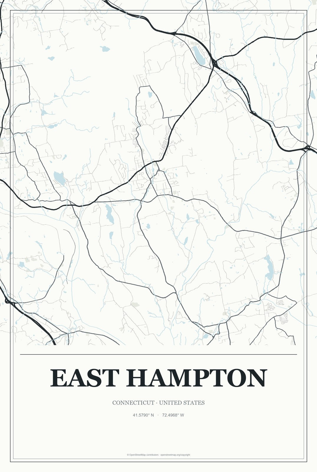 East Hampton, Connecticut City Map Aluminum Sign in Gallery Air style