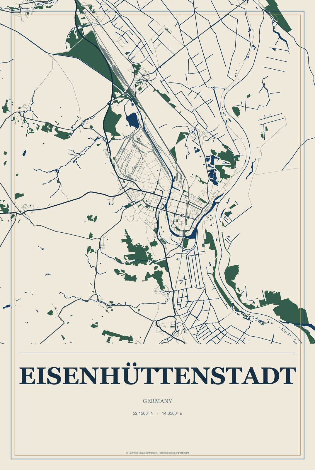 Eisenhüttenstadt, Germany City Map Aluminum Sign in Coastal Cutout style