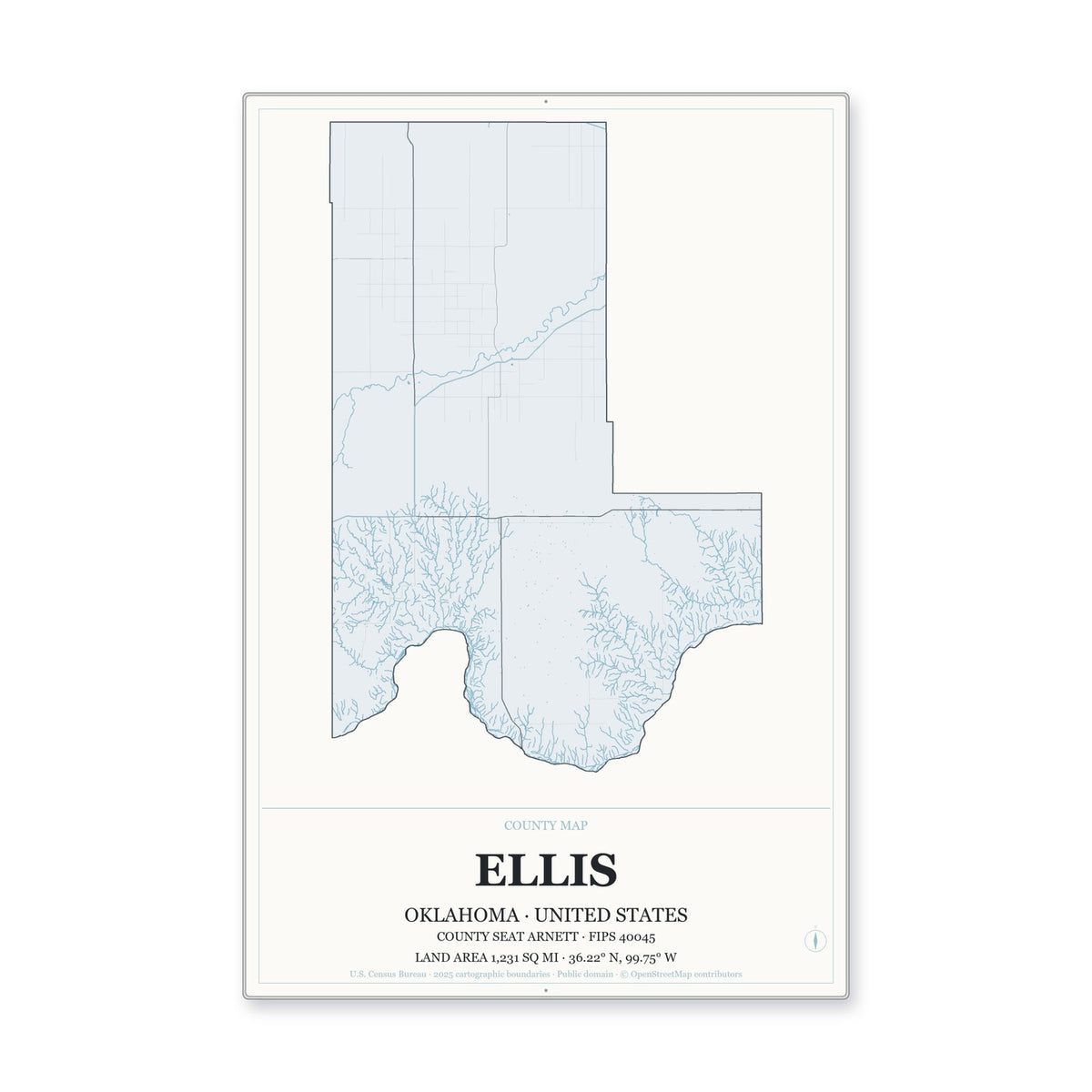 Ellis County, Oklahoma Map Aluminum Sign in Gallery Air style