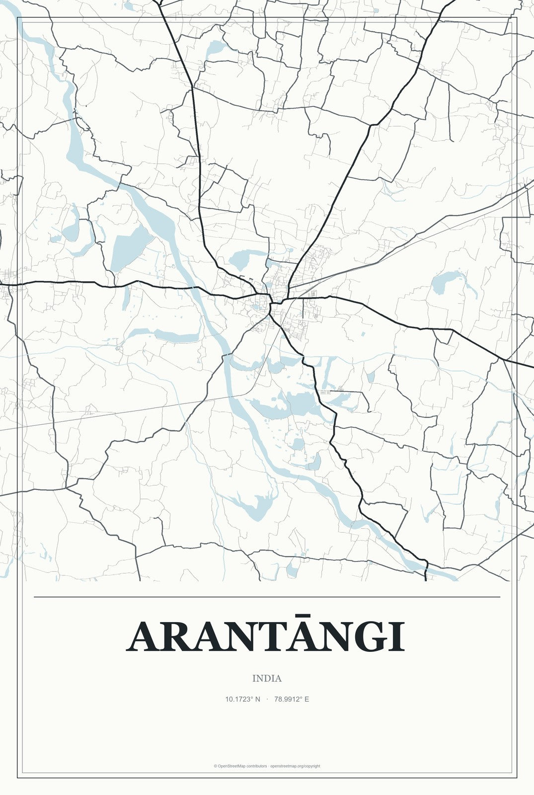 Arantāngi, India City Map Aluminum Sign in Gallery Air style