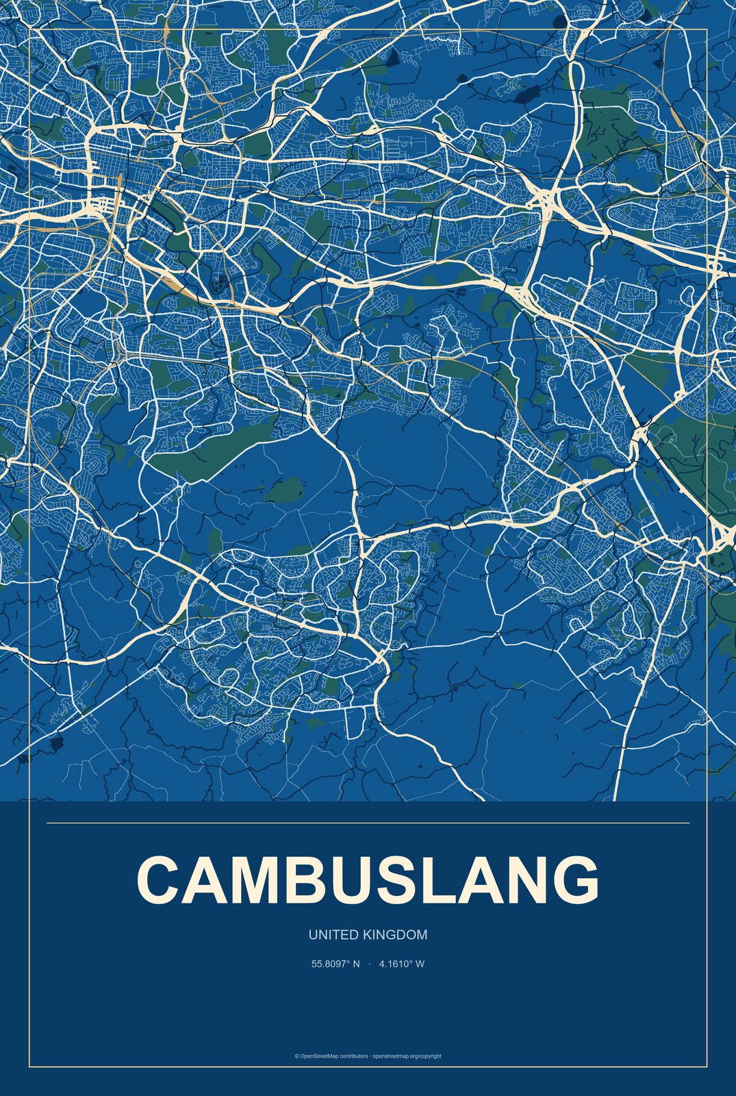 Cambuslang, United Kingdom City Map Aluminum Sign in Harbor Cobalt style