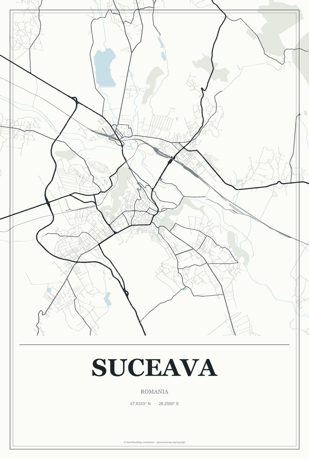 Suceava, Romania City Map Aluminum Sign in Gallery Air style