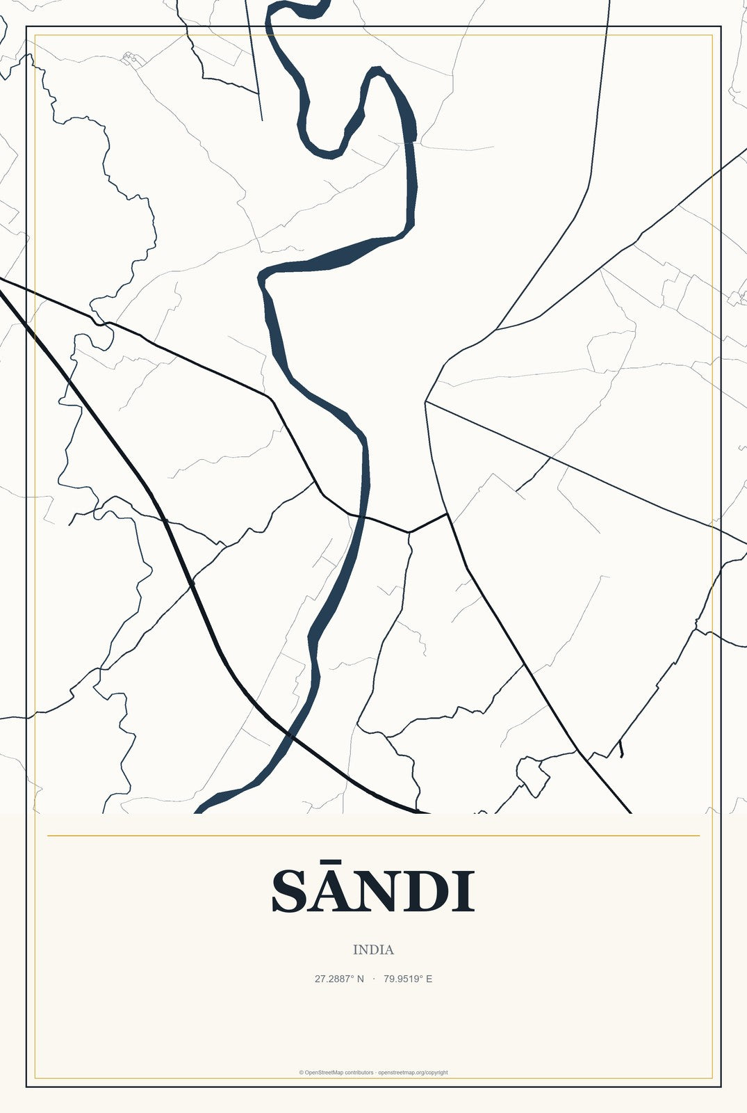 Sāndi, India City Map Aluminum Sign in Citrine Modern style