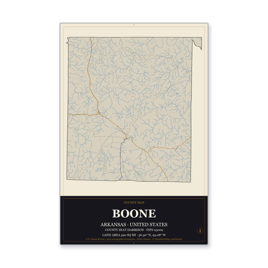 Boone County, Arkansas Map Aluminum Sign in Museum Plaque style