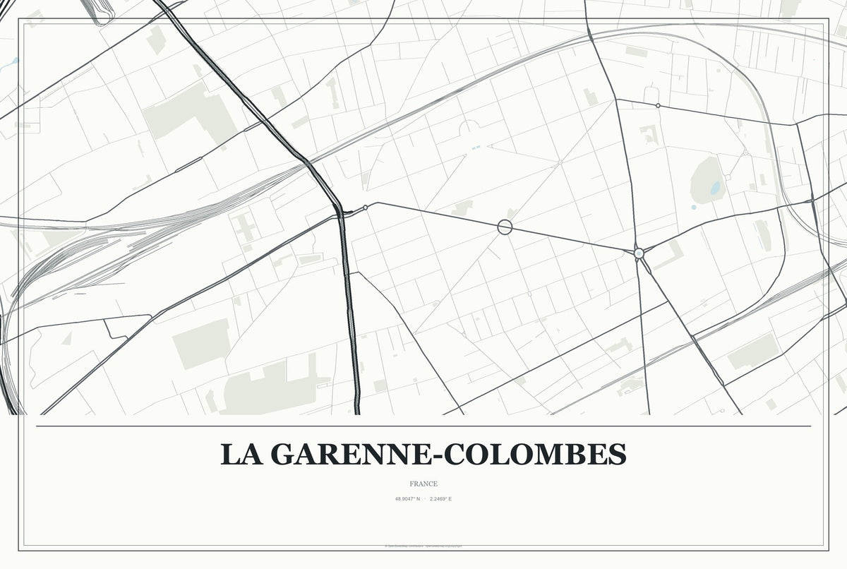 La Garenne-Colombes, France City Map Aluminum Sign in Gallery Air style
