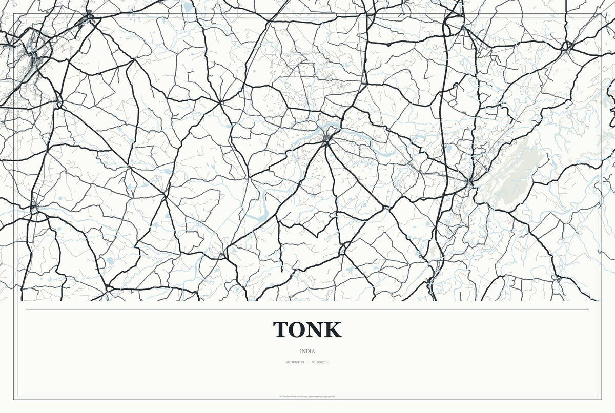 Tonk, India City Map Aluminum Sign in Gallery Air style