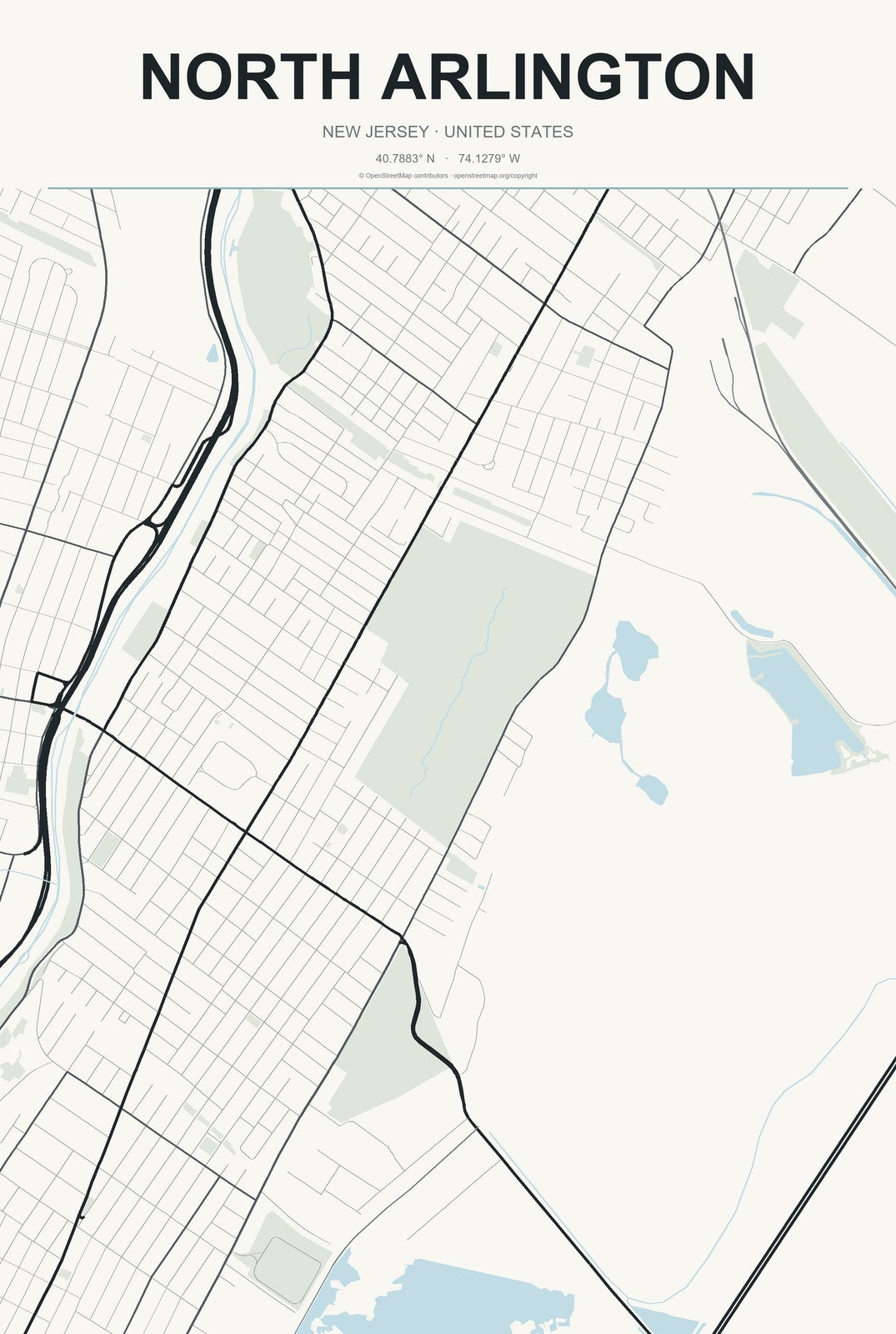 North Arlington, New Jersey City Map Aluminum Sign in Headline Atlas style