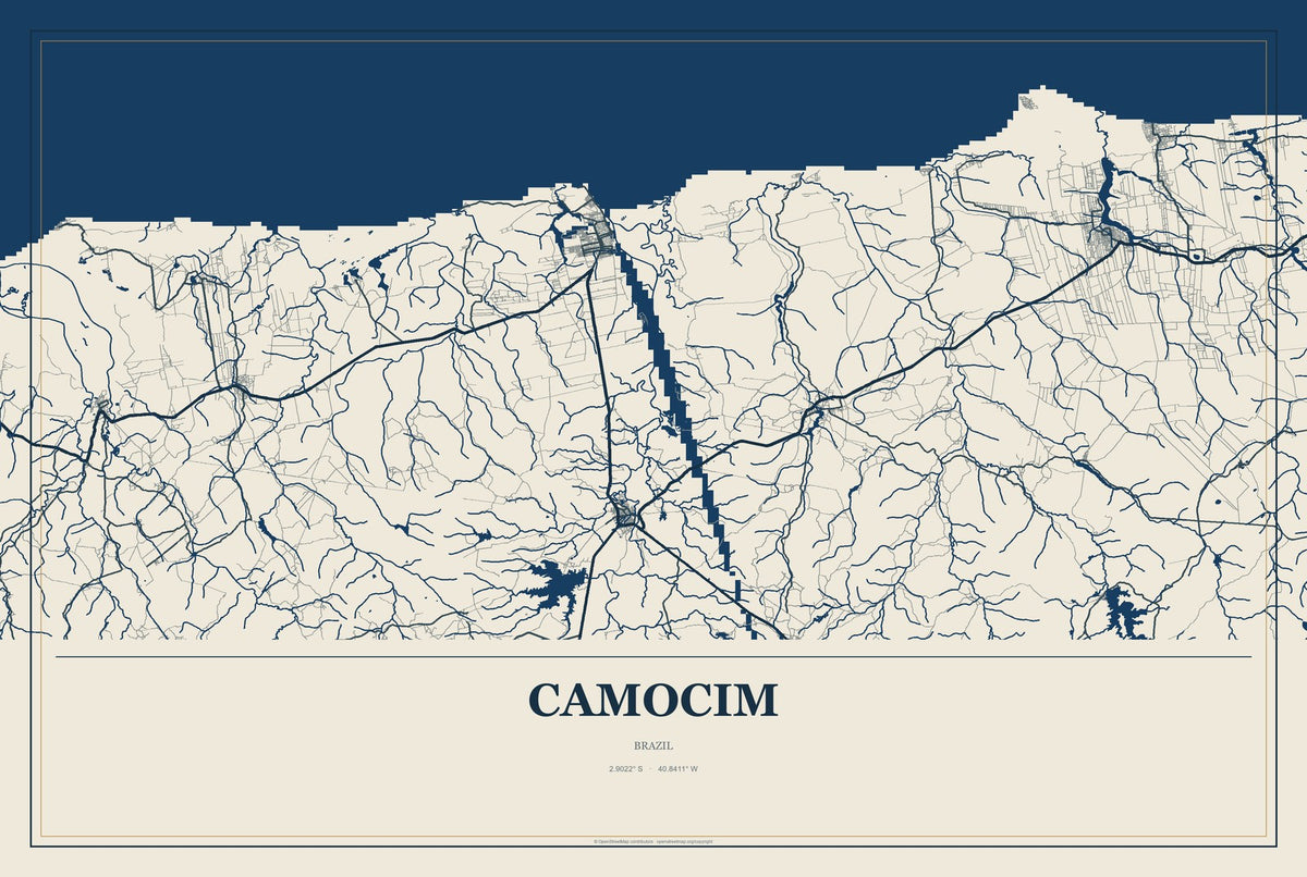 Camocim, Brazil City Map Aluminum Sign in Coastal Cutout style