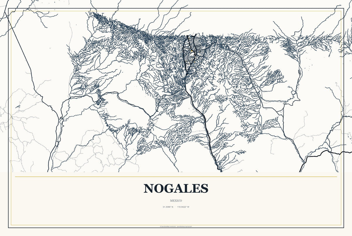 Nogales, Veracruz, Mexico City Map Aluminum Sign in Citrine Modern style