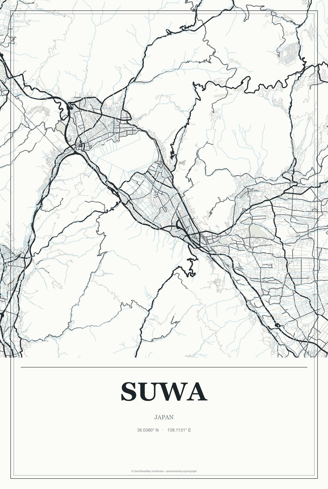 Suwa, Japan City Map Aluminum Sign in Gallery Air style