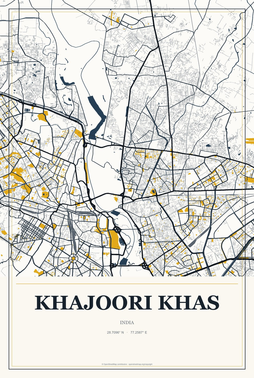 Khajoori Khas, India City Map Aluminum Sign in Citrine Modern style