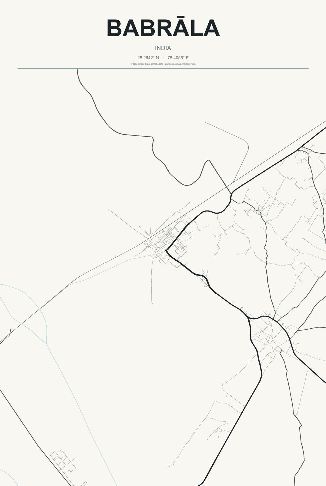 Babrāla, India City Map Aluminum Sign in Headline Atlas style
