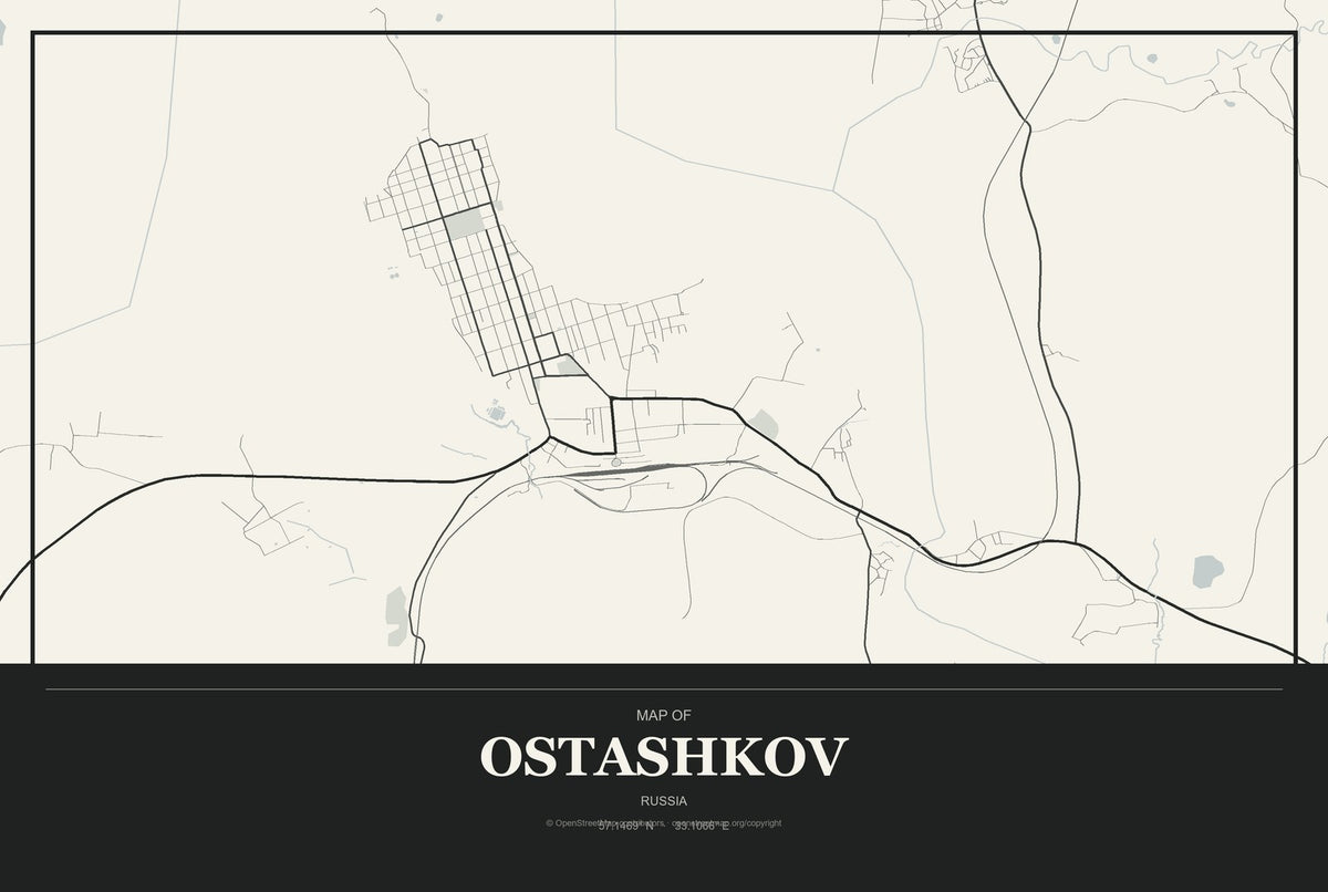 Ostashkov, Russia City Map Aluminum Sign in Museum Plaque style