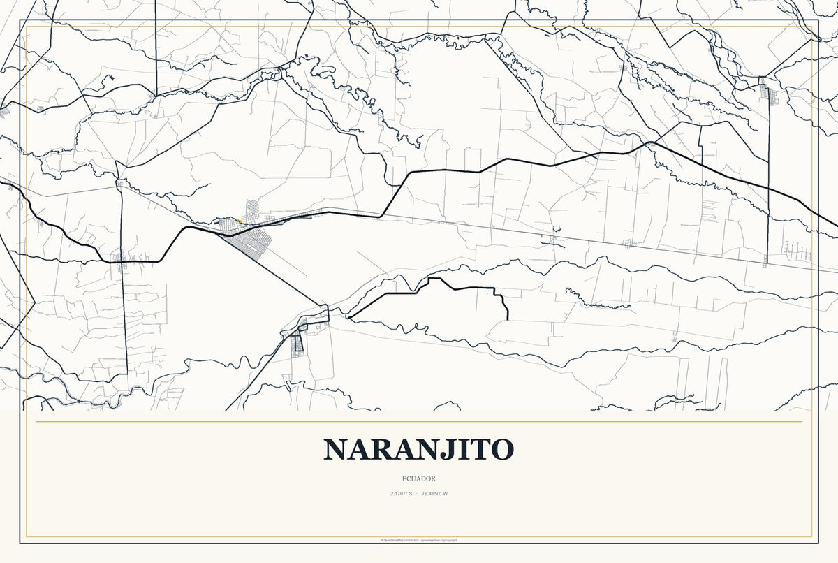 Naranjito, Ecuador City Map Aluminum Sign in Citrine Modern style