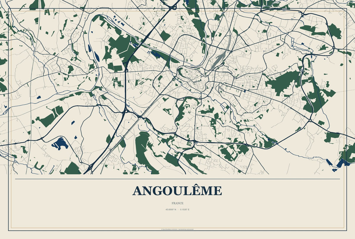 Angoulême, France City Map Aluminum Sign in Coastal Cutout style