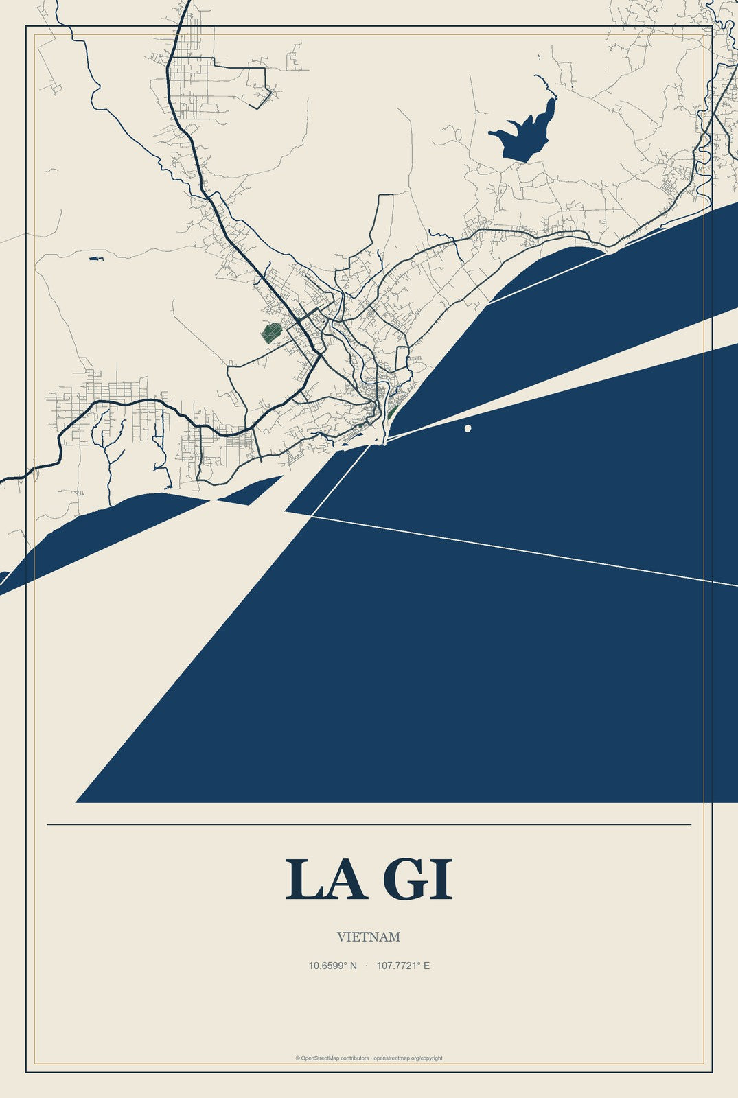 La Gi, Vietnam City Map Aluminum Sign in Coastal Cutout style