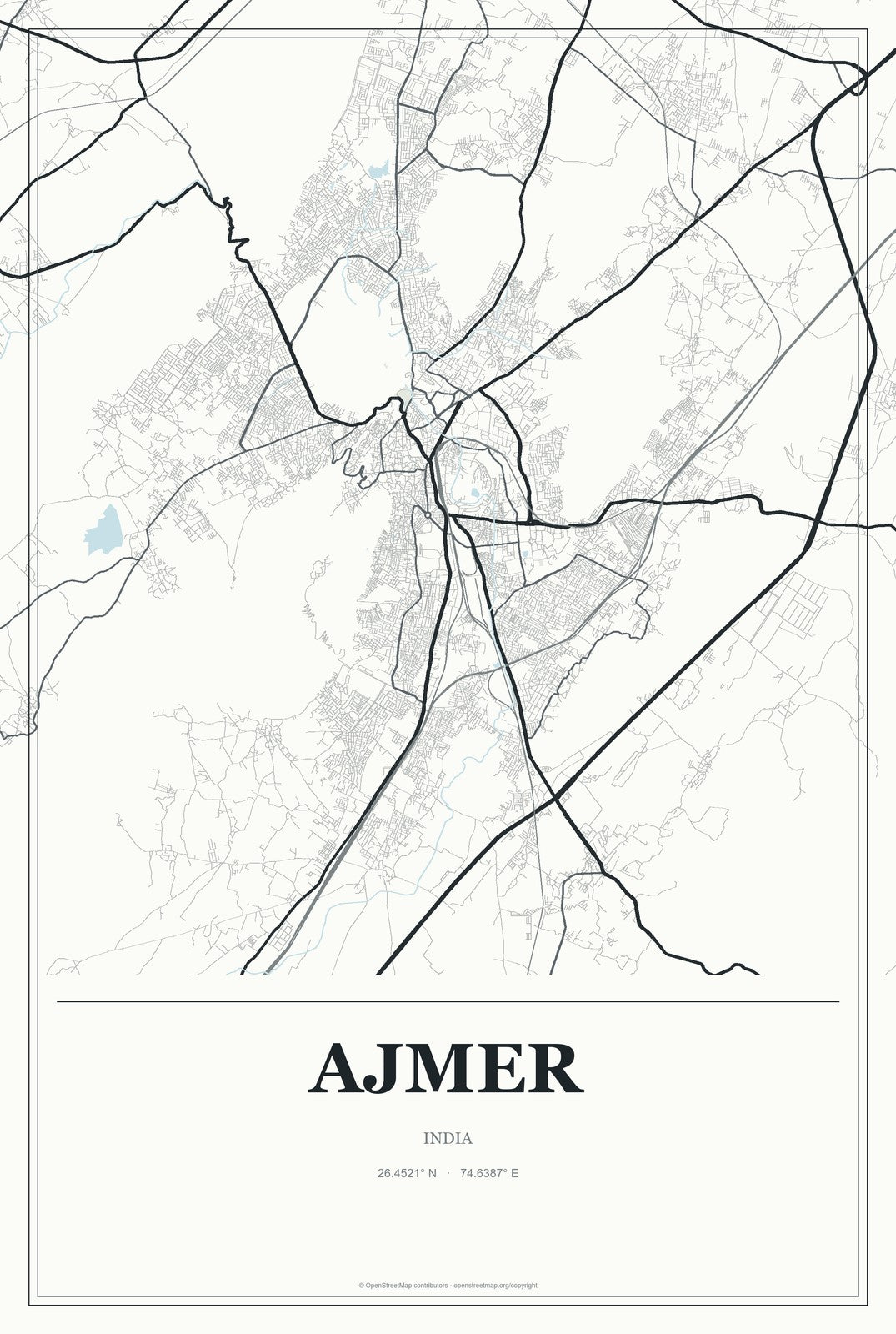 Ajmer, India City Map Aluminum Sign in Gallery Air style