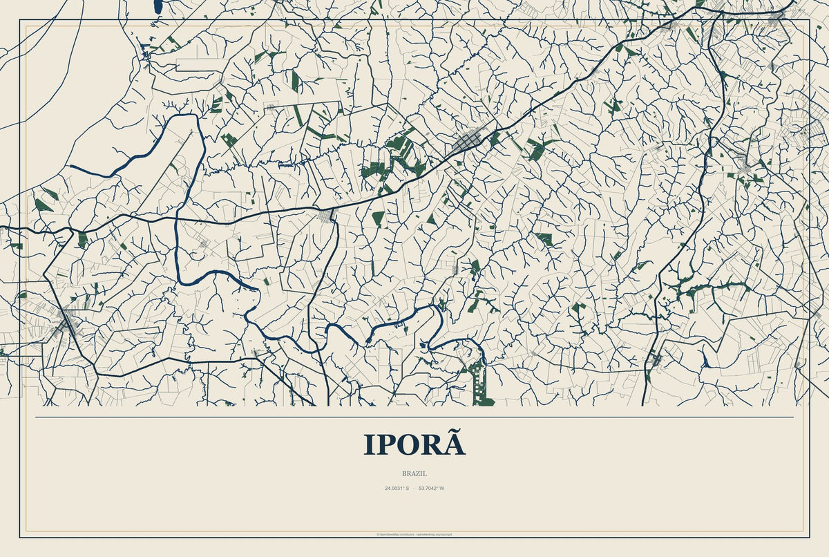 Iporã, Brazil City Map Aluminum Sign in Coastal Cutout style