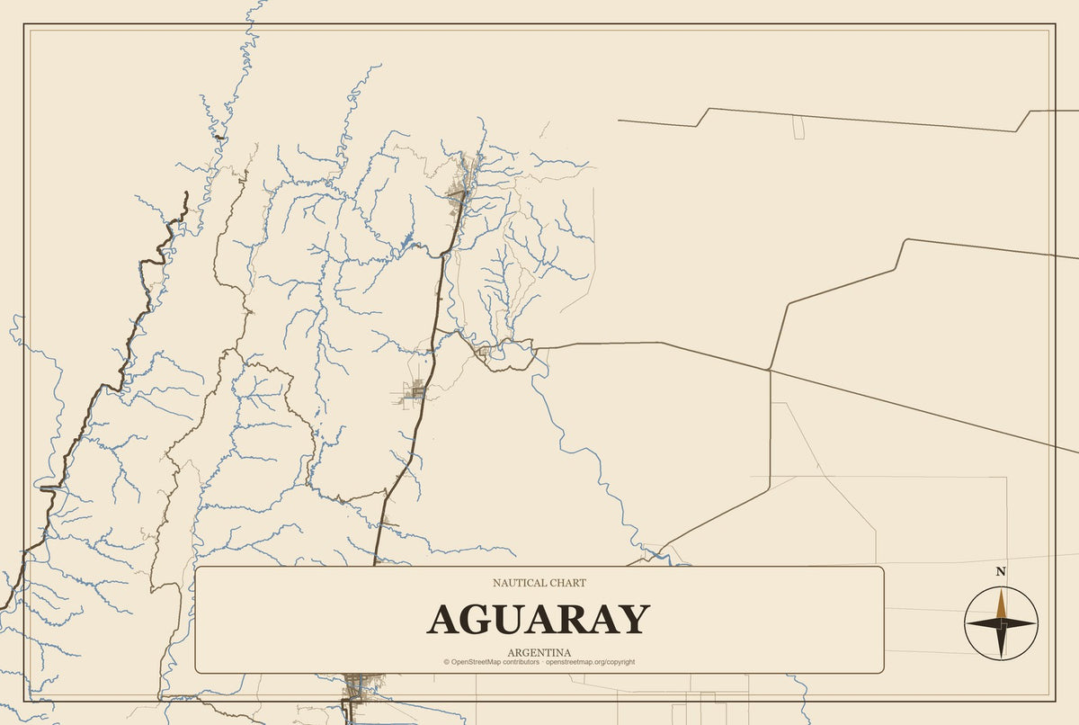 Aguaray, Argentina City Map Aluminum Sign in Heritage Nautical style